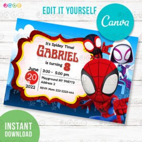 Spidey and amazing friends Birthday Invitation Template using canva