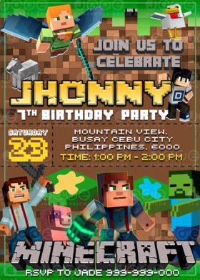 Minecraft Pool Birthday Invitation Card