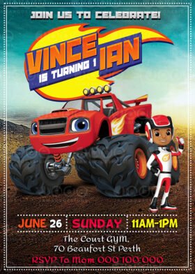 Blaze Monster Truck Birthday invitation