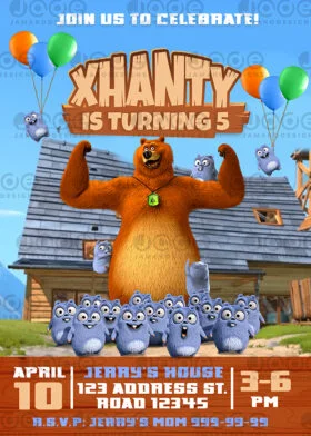 Grizzy and the Lemmings Birthday invitation
