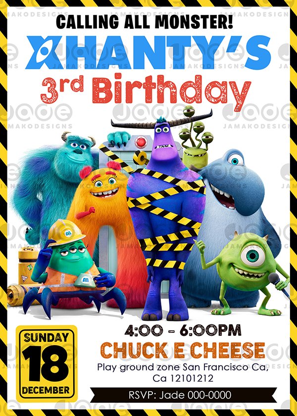 Digital Monsters, Inc. Birthday invitation card template