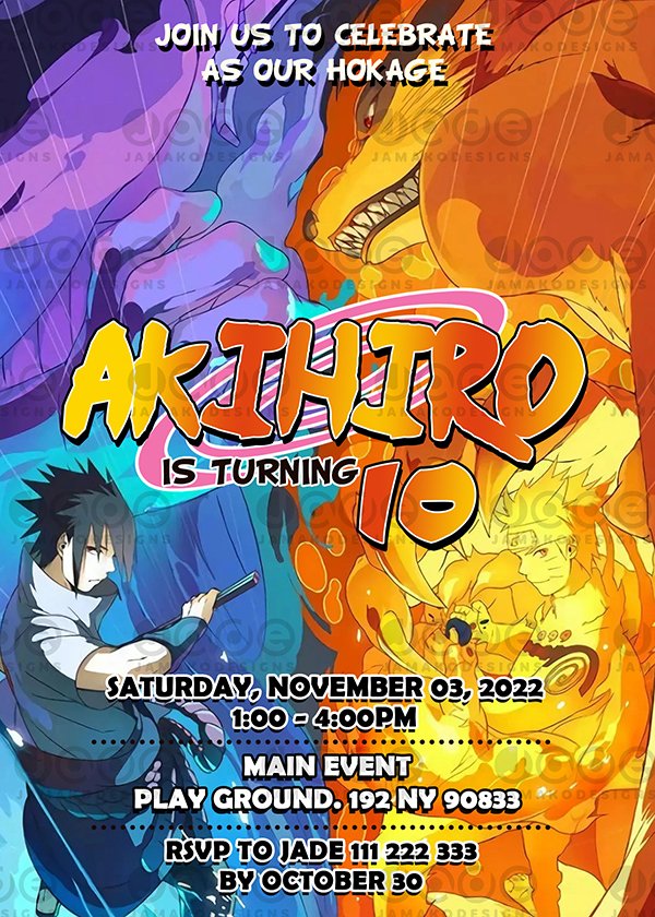 Digital template Naruto Birthday Invitation Jamakodesigns