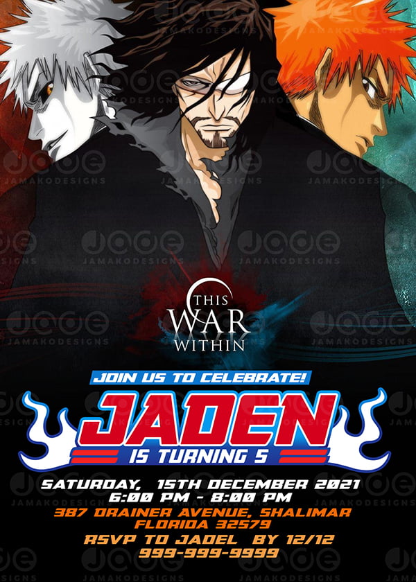 Bleach Anime Birthday party editable invitation card - Bleach Anime Birthday party editable invitation card -