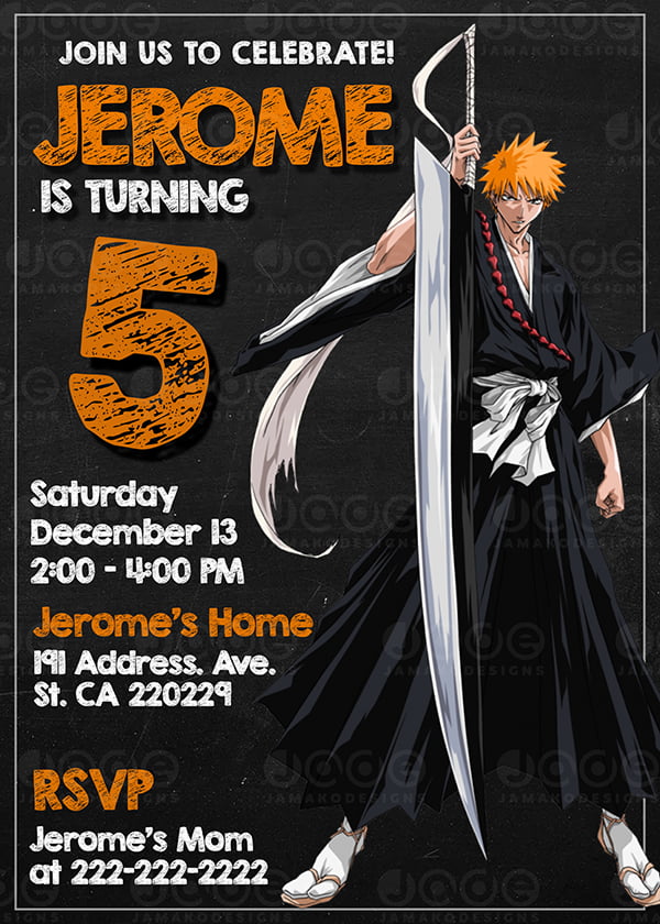 Bleach Anime Birthday Invitation, Ichigo Bankai - Bleach Anime Birthday Invitation, Ichigo Bankai -