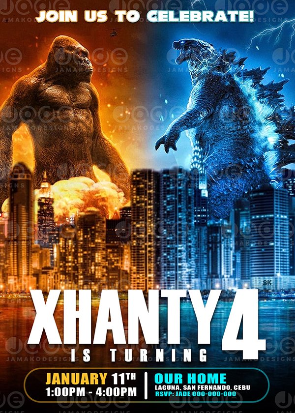 Godzilla vs Kong Digital and Printable Birthday Cards
