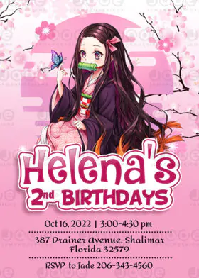 Demond Slayer Nezuko Birthday Invitation