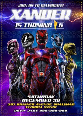 Digital Power Rangers Dino Fury Invitation for Birthday