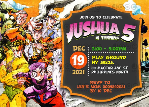 Digital JoJo's Bizarre Adventure Birthday Invitation