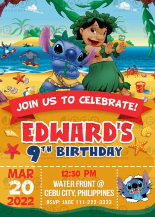 Digital Lilo and Stitch Birthday invitation template