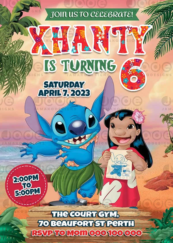 Lilo and Stitch Party Invitation Template - Instant Download