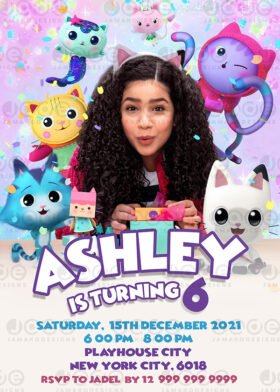 Gabby's Dollhouse Netflix Birthday Invitation Templates