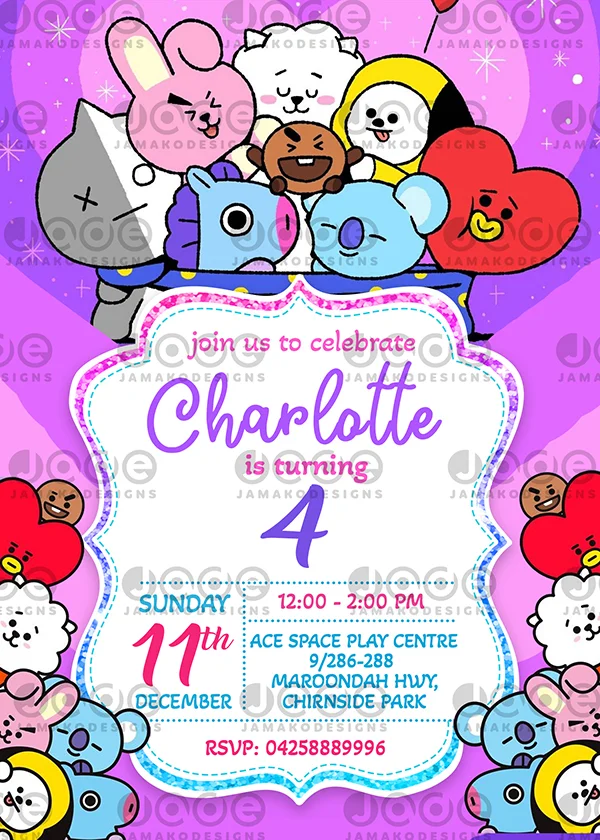 BTS Invitation for BTS Birthday Party Invite for BT21 Party 
