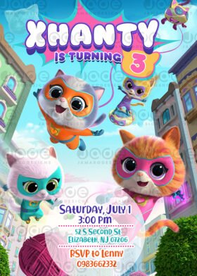 Digital SuperKitties Birthday invitation