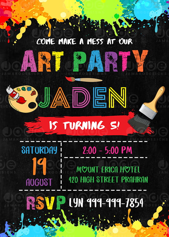Art party birthday invitation 2