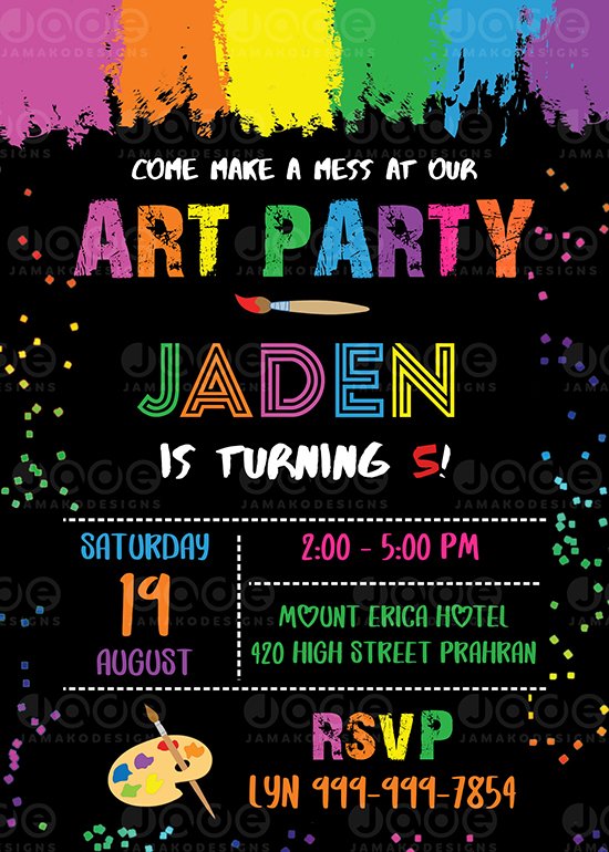 Art party birthday invitation