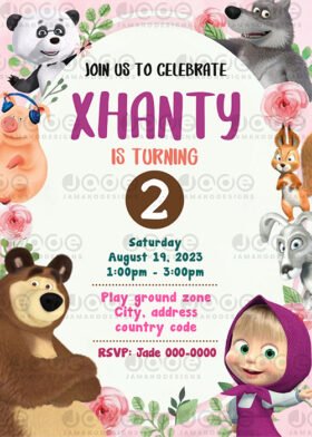 Masha and the Bear Birthday invitation