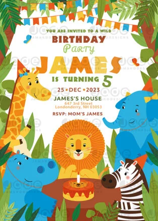 Digital Safari Birthday Invitation 4 x 6 or...