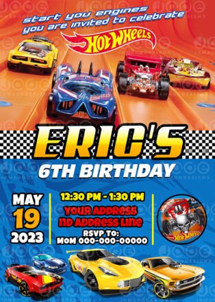 Hot Wheels Birthday Printable template 4 x 6...