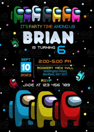 Digital Among Us Birthday Invitation Printable 5 x...