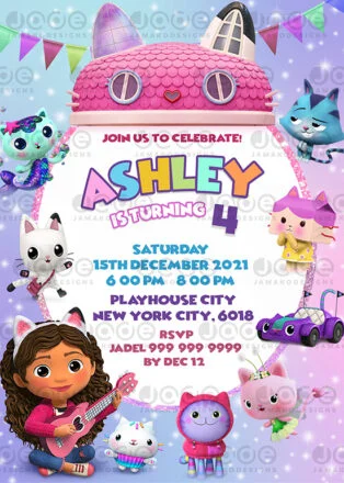 Gabby’s Dollhouse Birthday Invitation design 4 x 6...