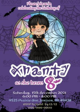 Digital Wednesday Addams Birthday party Invitation 4 x 6 or 5 x 7 FREE BACKSIDE