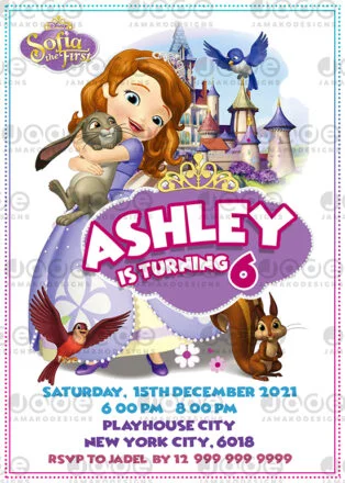 Sofia the first Digital Birthday Invitation template 4...