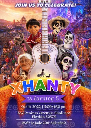 Pixar Coco birthday invitation design