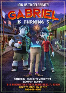 Disney Pixar Onward birthday invites 4 x 6 or 5 x 7 plus Free Back side