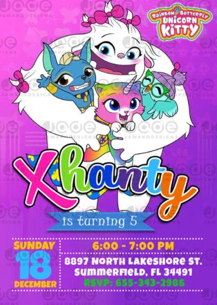 Sparkle Wings Rainbow Kitty Birthday Festivity Invitation