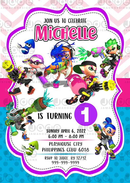 Digital Splatoon Birthday Invitation Template - Jamakodesigns